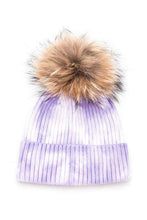 Load image into Gallery viewer, Large Genuine Fur Pom Tie Dyed Cotton Blend Beanie