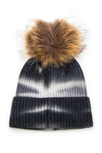 Load image into Gallery viewer, Large Genuine Fur Pom Tie Dyed Cotton Blend Beanie