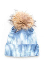 Load image into Gallery viewer, Large Genuine Fur Pom Tie Dyed Cotton Blend Beanie