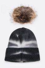 Load image into Gallery viewer, Large Genuine Fur Pom Tie Dyed Cotton Blend Beanie