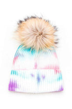 Load image into Gallery viewer, Large Genuine Fur Pom Tie Dyed Cotton Blend Beanie