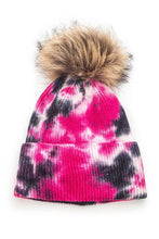 Load image into Gallery viewer, Tie Dyed Natural Natural Genuine Fur Pom Beanie