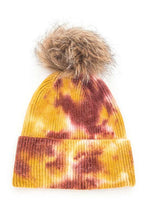 Load image into Gallery viewer, Tie Dyed Natural Natural Genuine Fur Pom Beanie