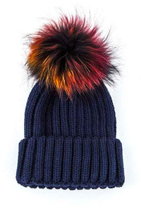 Mix Color Genuine Fur Pom Pom Beanie