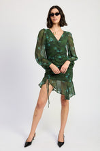 Load image into Gallery viewer, V NECK ASYMMETRICAL RUCHED MINI DRESS