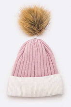 Load image into Gallery viewer, Raccoon Fur PomPom 2 Tone Beanie