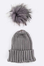 Load image into Gallery viewer, Raccoon Fur PomPom Beanie