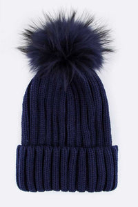 Raccoon Fur PomPom Beanie