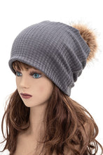 Load image into Gallery viewer, Faux Fur Pom Cotton Slouchy Beanie