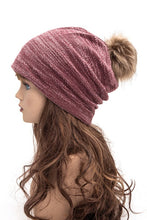 Load image into Gallery viewer, Faux Fur Pom Cotton Blend Slouchy Beanie