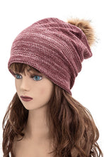 Load image into Gallery viewer, Faux Fur Pom Cotton Blend Slouchy Beanie