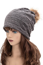 Load image into Gallery viewer, Faux Fur Pom Cotton Blend Slouchy Beanie