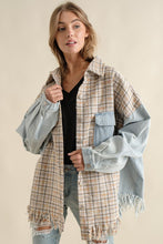 Load image into Gallery viewer, Tweed Mixed Charcoal Denim Jacket with Fringed Hem