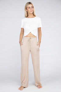 Casual Beige Cozy Terry Lounge Pants