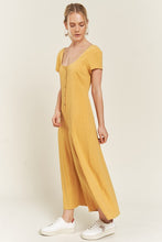 Load image into Gallery viewer, Plus Size Mustard Yellow Linen Button Down Wide Leg Jumpsuit