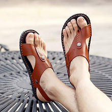 Load image into Gallery viewer, Crafted Brown Men&#39;s Leather Flip Flop Sandals