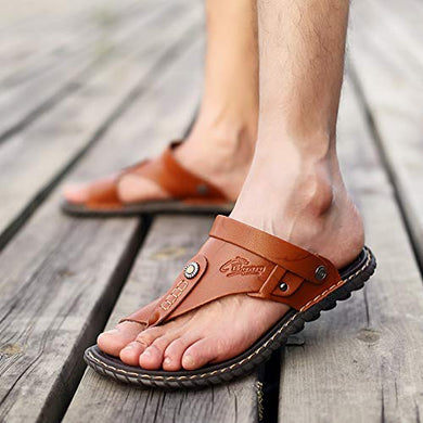 Crafted Brown Men's Leather Flip Flop Sandals