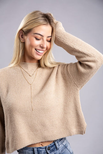 Trendy & Relaxed Khaki Knit Long Sleeve Top