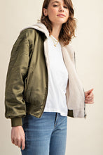 Load image into Gallery viewer, Reversible All Weather Fur Olive Bomber Jacket