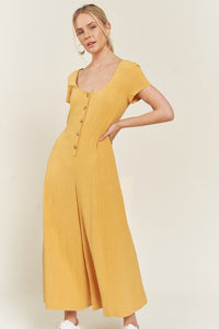 Plus Size Mustard Yellow Linen Button Down Wide Leg Jumpsuit