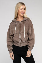 Load image into Gallery viewer, Orange Acid Wash Fleece Cropped Zip-Up Hoodie