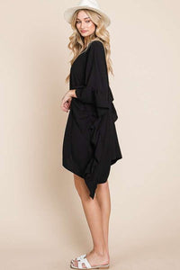 Black Wide Sleeves Ruffle Kimono Cardigan