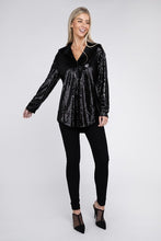 Load image into Gallery viewer, Sequin Collared Long Sleeve Button Up Shirt