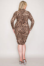 Load image into Gallery viewer, Plus Size Cheetah Print Knit Long Sleeve Dress