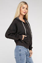 Load image into Gallery viewer, Mocha Acid Wash Fleece Cropped Zip-Up Hoodie