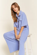 Load image into Gallery viewer, Cargo Blue/Purple Basic Collar Shirt Wide leg Jumpsuit