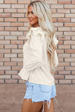 Load image into Gallery viewer, Beige Ruffled Flounce Sleeve Corduroy Blouse