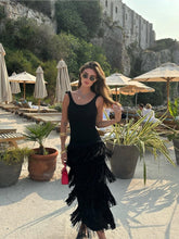 Load image into Gallery viewer, Italian Knit Black Fringe Sleeveless Maxi Dress