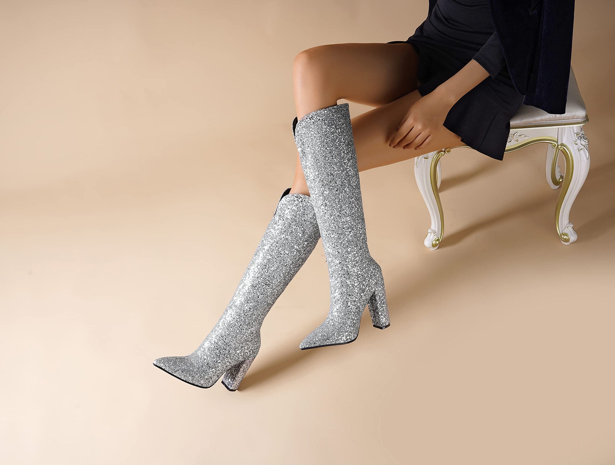 Club Exx Glitter Thigh High Lace Up Platform Boots - White – Dolls Kill