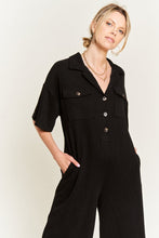 Load image into Gallery viewer, Cargo Black Basic Collar Shirt Wide leg Jumpsuit