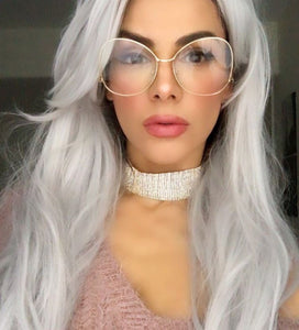 Vintage Style Oval Clear Oversized Silver Princess Glasses