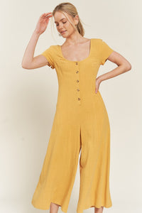 Plus Size Mustard Yellow Linen Button Down Wide Leg Jumpsuit