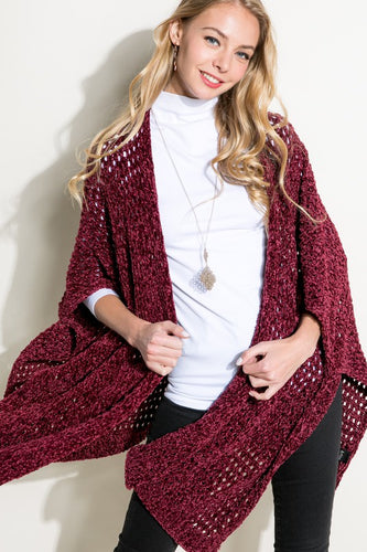 Cardigan Burgundy Cape Poncho