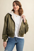 Load image into Gallery viewer, Reversible All Weather Fur Olive Bomber Jacket