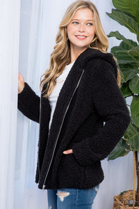 Sherpa Fur Black Hoodie Jacket