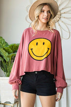 Load image into Gallery viewer, Smiley Face Mocha Long Sleeve Crop Top