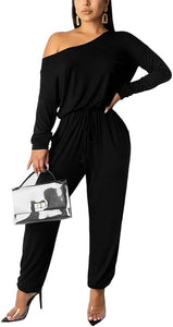 Comfy Knit Grey Off Shoulder Long Sleeve Jumpsuit