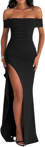 Elegant Black Off Shoulder Sleeveless Formal Dress