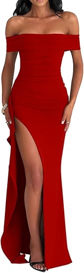 Elegant Red Off Shoulder Sleeveless Formal Dress