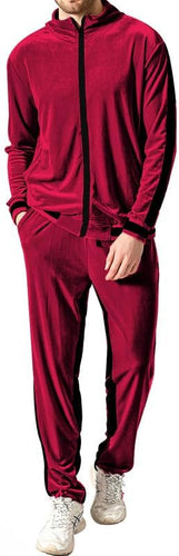 Men's Black/Red Velvet Long Sleeve Jacket/Pants Jogging Sweatsuit/Tracksuit