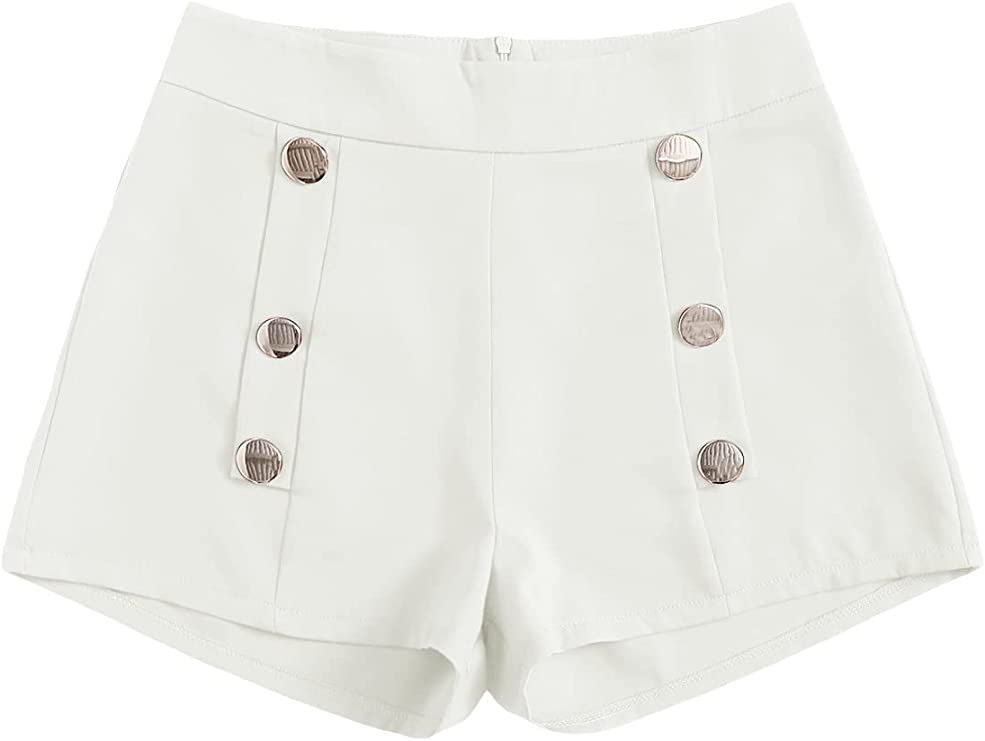 Summer Chic Gold Button High White Waist Shorts