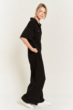 Load image into Gallery viewer, Cargo Black Basic Collar Shirt Wide leg Jumpsuit