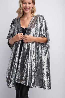 Silver Sparkle Sequin Waterfall Cardigan Top