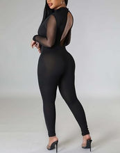 Load image into Gallery viewer, Sequin Mesh Black Sparkle Long Sleeve Jumpsuit