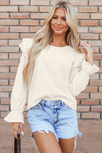 Load image into Gallery viewer, Beige Ruffled Flounce Sleeve Corduroy Blouse