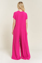 Load image into Gallery viewer, Loose Fit Fuschia Pink Textured Short Sleeve Jumpsuit